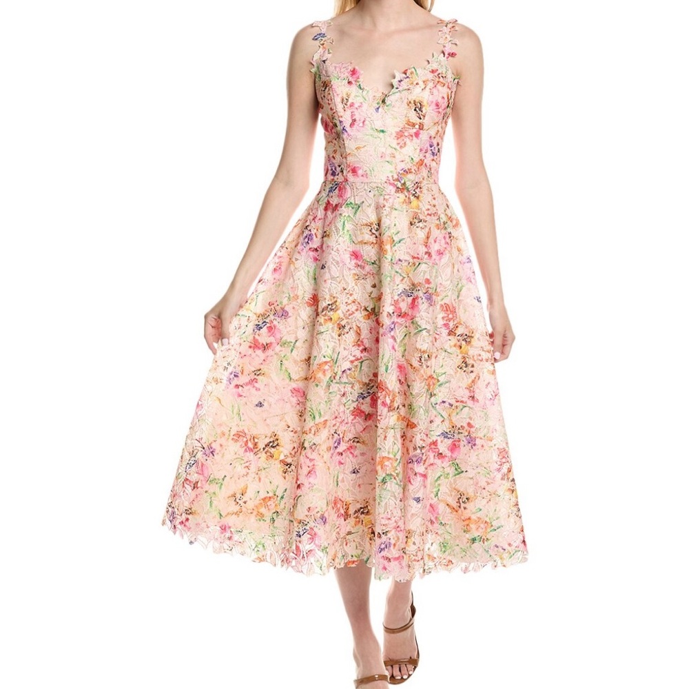 Rene Ruiz floral lace  Sleeveless Midi Dress 6